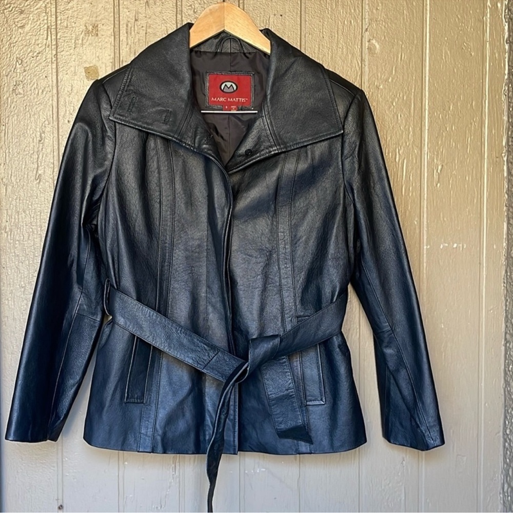 Marc Mattis Women's Black belted Leather Jacket